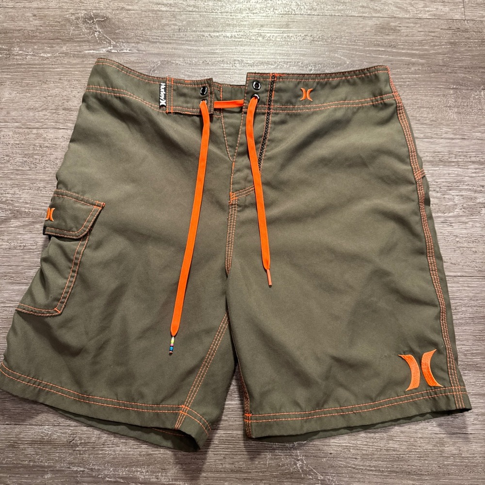 Hurley Board Shorts Mens 29 Green Cargo‎ Summer Surf Beachwear Swim Trunks Surf